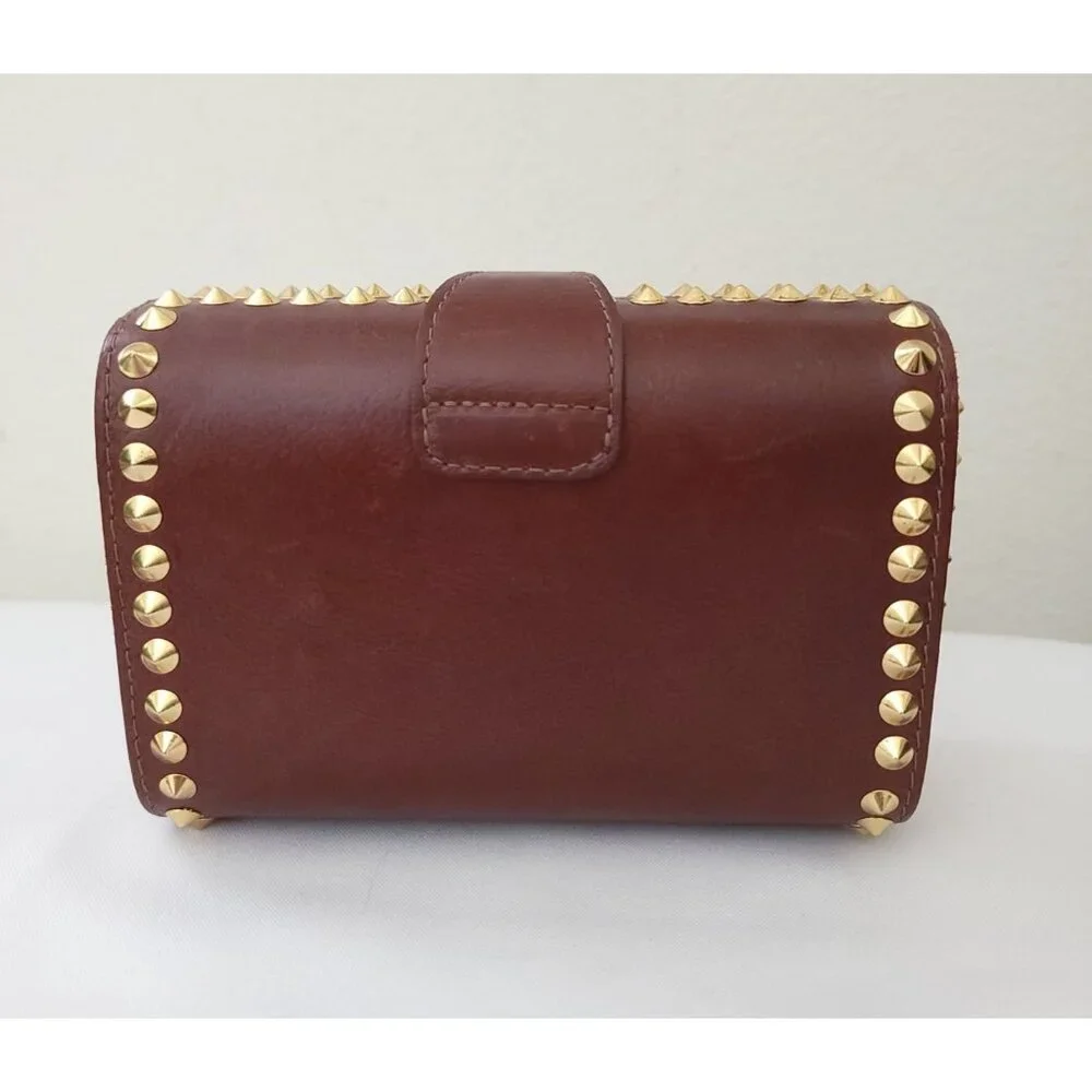 CC SKYE Brown Leather Studded Mini Handheld Clutch With Gold Buckle Detail - Picture 3 of 9